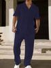 Summer Casual Fashion Plain Striped Suit for Men Style Complete Short-sleeved Trousers for Men