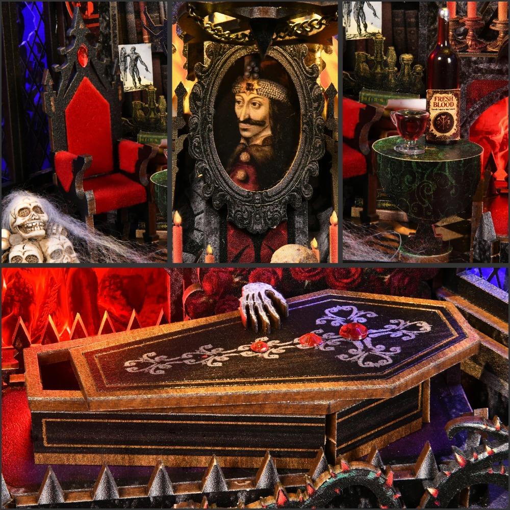 DIY Boghjørne Sæt Vampire Dracula Træ Boghandel Dukkehus med Lys Bogreol Indsats 3D Puslespil Dekoration til Gave
