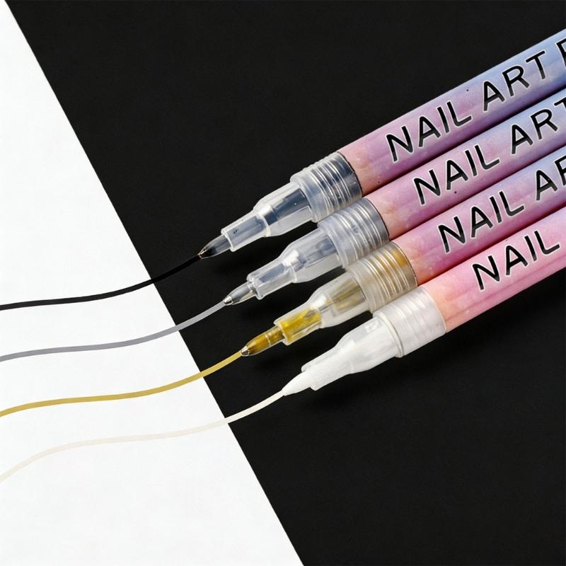 4Color Quick Dry Nail Art Pen Markers Nail Polishing Pen Safe Ink for Precise Designs Portable Use in Any Situation