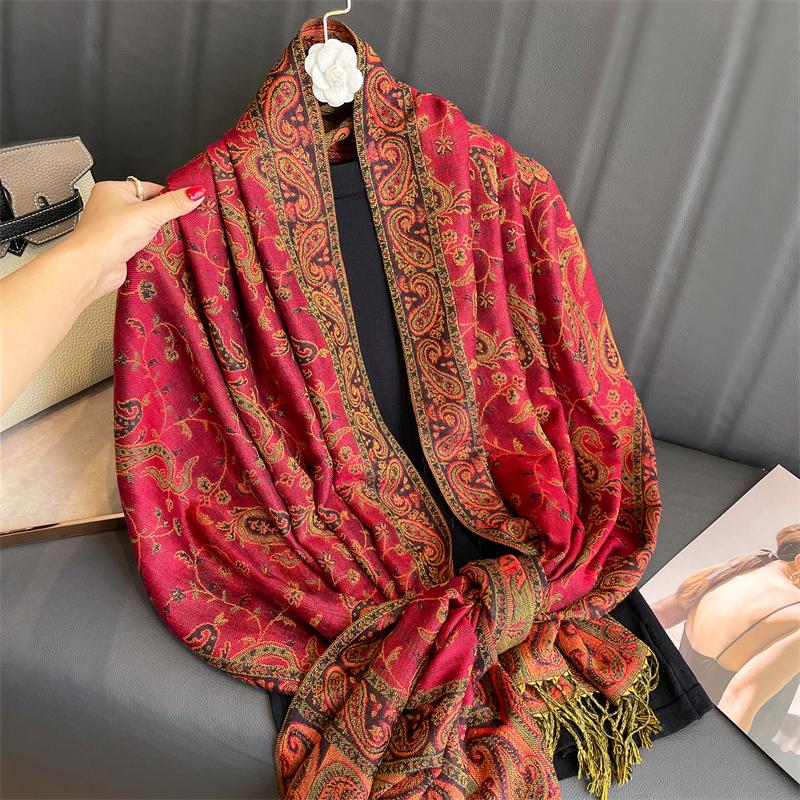 Luxusní značka podzim kašmír pašmínový šál Dámská zavinovačka Teplé zimní šátky Designový potisk Dámský šátek Foulard Bavlna Stoles