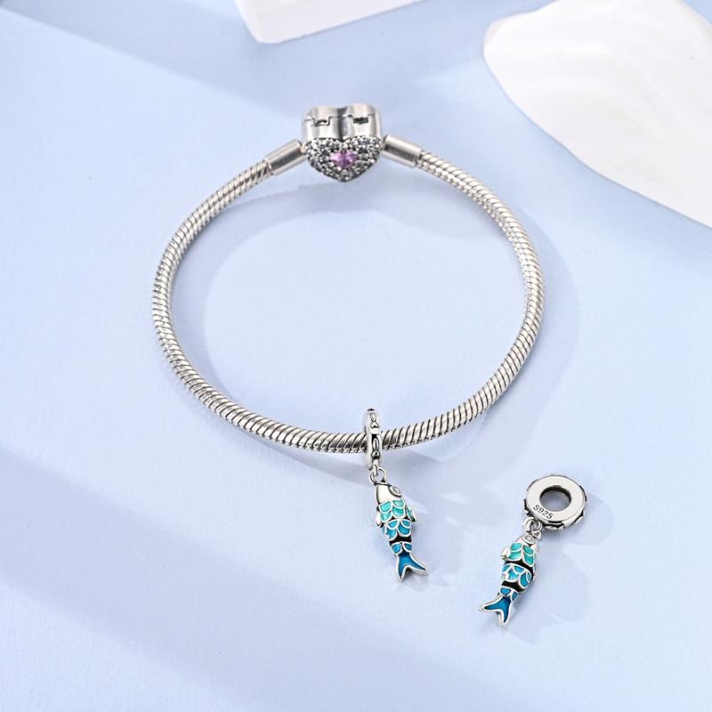 Passen Original Kupfer Charms Perlen Blau Schwimmender Fisch Glänzende Schuppen Charms Für Frauen Feiner DIY Geburtstags Schmuck Geschenke