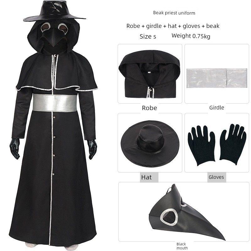 Halloween Adult Medieval Steampunk Style European and American Plague Doctor Costume with Bird-Beak Crow Mask