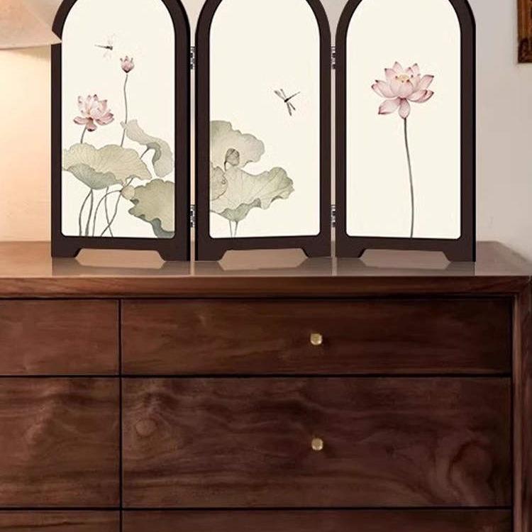 Chinese Lotus Retro Desktop Ornament: Decorative Painting for Tea Room or Home Entryway Cabinets