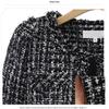 European & American Style Black and White Plaid Tweed Coat, Plus Size, Women's Autumn/Winter Collection.