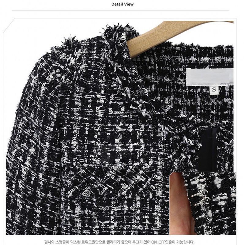 European & American Style Black and White Plaid Tweed Coat, Plus Size, Women's Autumn/Winter Collection.
