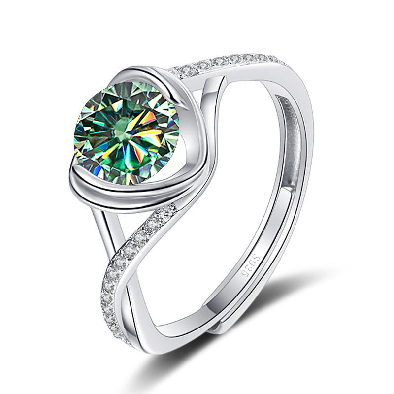 Bague Ringen Anello di Fidanzamento da Donna con Pietra Mosang Love a Croce da Un Carato Oro Puro Argento 925 Gioielli da Matrimonio Misura Regolabile