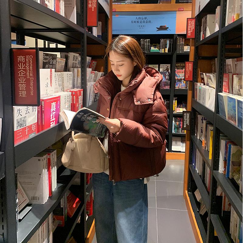 

Fashion short down cotton clothes women s stand-up collar hooded winter new fashion warm bread clothes thick coat XL