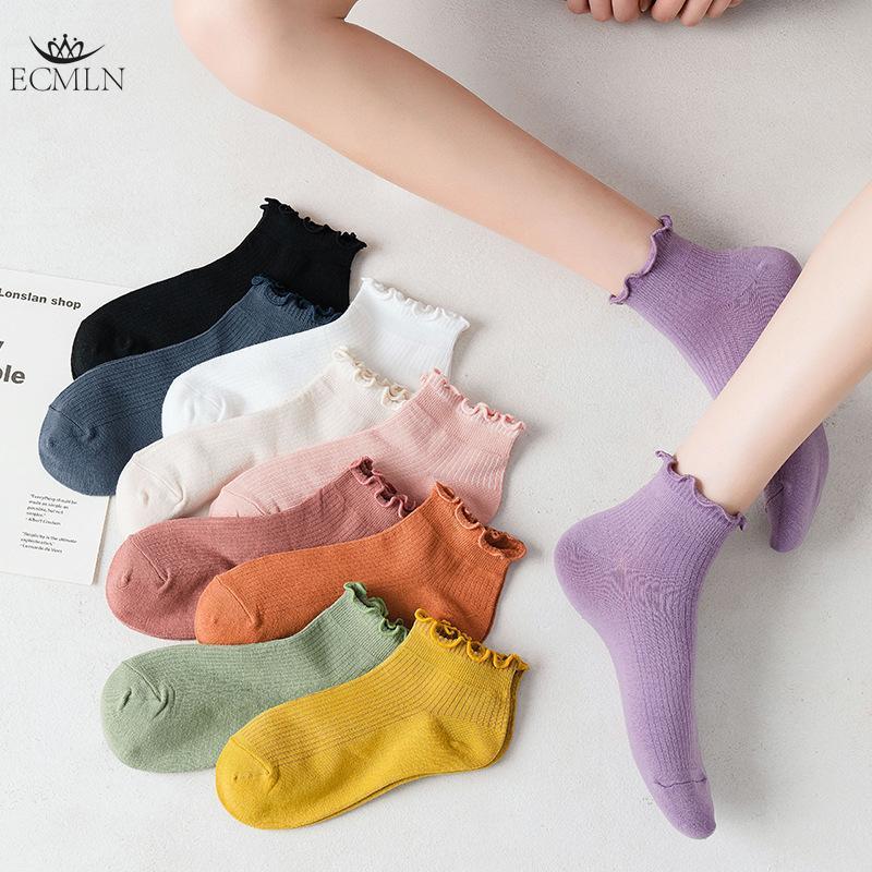 Chaussettes Mi-Mollet Mignonnes en Dentelle Style Décontracté d'Été Chaussettes de Mode Chaussettes en Coton Couleur Bonbon pour Femmes
