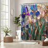Stained Glass Iris Flowers Shower Curtain - Polyester, Purple Pink Blue Blooms, Golden Accents & Gem Beads,  Fashion Bath Decor
