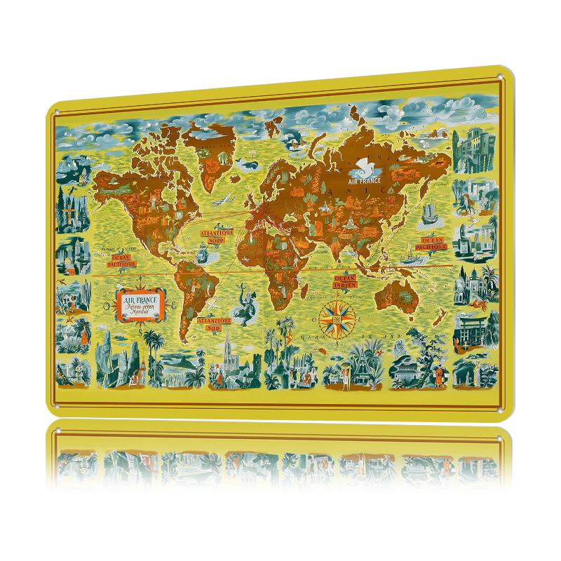 Vintage Air France World Map Poster Customized Vintage Metal Signs Wall Art Retro Tin Plaque for Custom Plate Decoration Room