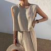 Spring/Summer 2023 Cotton Linen Casual Two-Piece Set: Sleeveless Top & Wide-Leg Pants for Women