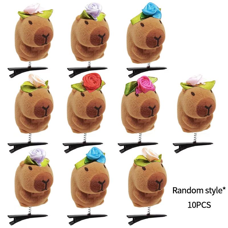 10Pcs Set Kapibala Hairpin Animation Sunglasses Capybara Headband Keychains Gifts For Guests Phone Bag Animal Pendants