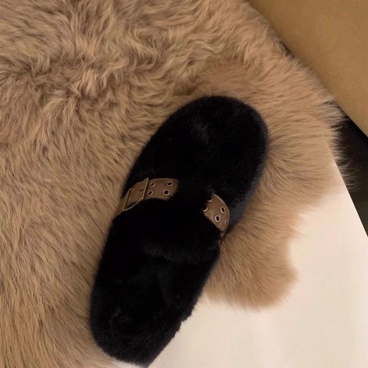 Internet Celebrity Thick-soled Fluffy Slippers Women's Outer Wear 2025 New Autumn and Winter Explosion Small Fragrant Wind Plush Bag Head Half Slipper