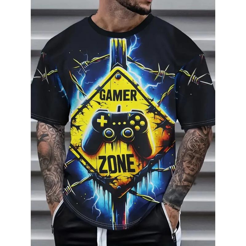 Summer Round Neck 3D Game Pattern Print Top Fashionable Casual Short Sleeved Men's T-shirts