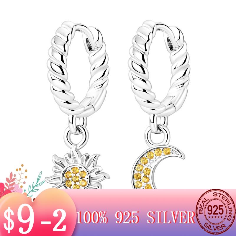 

2023 Горячие сверкающие серьги-кольца с желтым кубическим цирконием в форме солнца и луны из серебра для подростков, девушек, женщин, женские ювелирные изделия, рождественский подарок