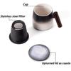 Vintage Ceramic Mugs Wooden Handle Tea Cups with Strainer and Lid Portable Unusual Coffee Mug Personalized Gifts for Father