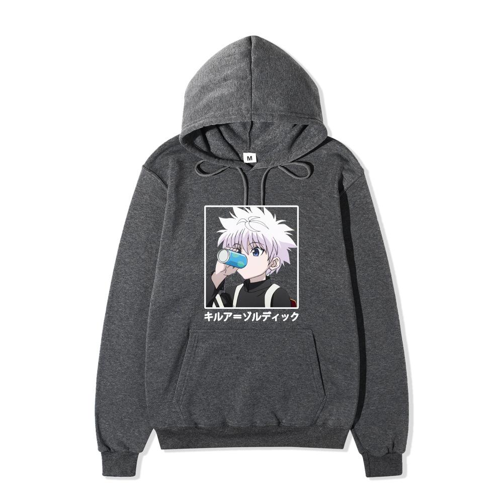 Hunter X Hunter Killua Anime Hoodie Vertical Japanese Letter Print Casual Long Sleeve Pullover Sweatshirt