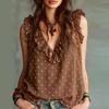 Women's Casual Sleeveless V-Neck Top with Ruffled Hem Color for Summer