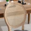 French Style Solid Wood Frame Antique Painting Linen Fabric Rattan Back Dining Chair, Set of 2,Gray ,DE1843DG