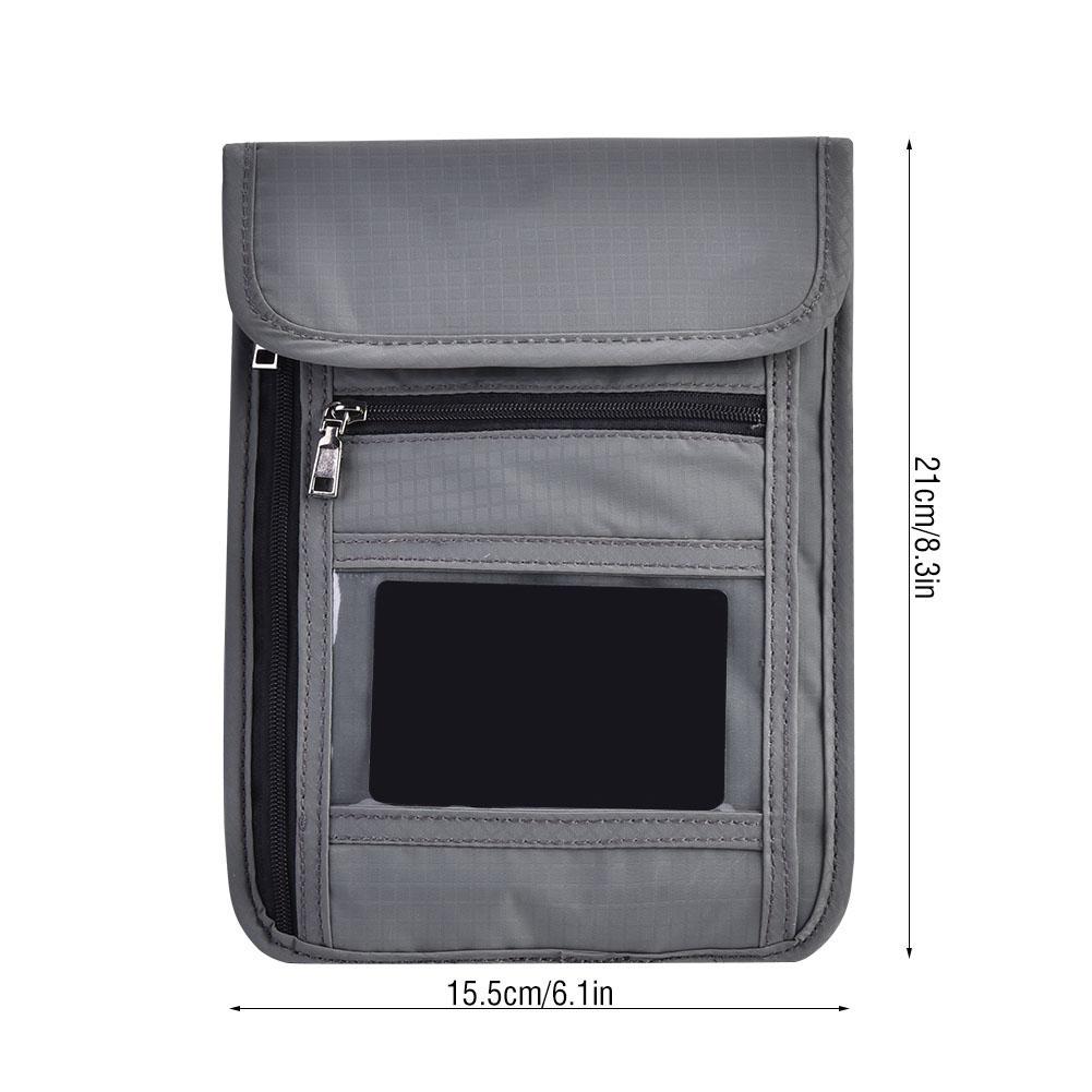 Gray Multi Function Travel Passport Cover Neck Bag Protector Wallet ID Nylon Holder Pouch