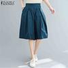 ZANZEA Women Summer Solid Color Loose Casual Wide Leg Fifth Pants