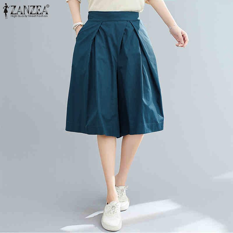 ZANZEA Femme Été Couleur Unie Ample Décontracté Jambe Large Pantalon Cinquième