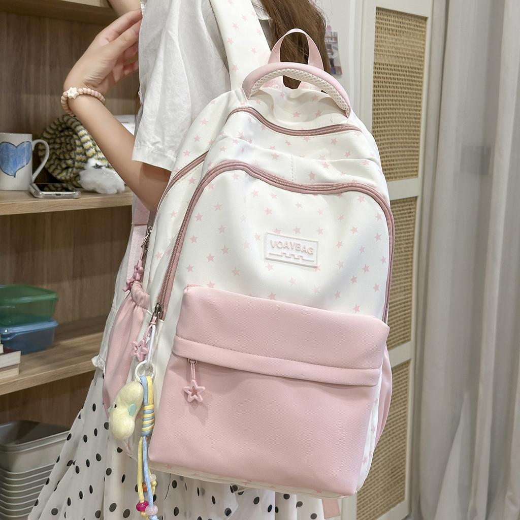 Schoolbag Mori student schoolbag female contrasting color high value campus backpack large capacity star printing fashion backpack