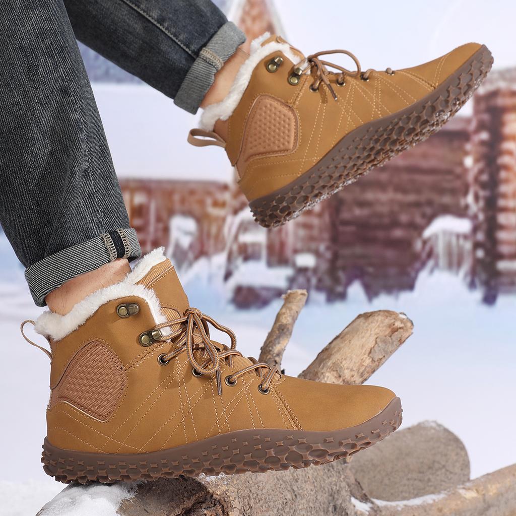TUINANLE Winter Barefoot Boots Men Winter Sneakers Ankle Snow Shoes Plush Hiking Boots Warm Sporting Shoes Big Size 48Black