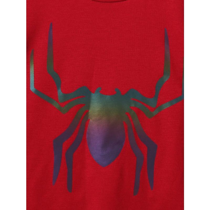 

Летний костюм для мальчиков, футболка, топ, шорты, светоотражающий принт в виде паука, повседневная модная детская одежда для детей 4–7 лет 160