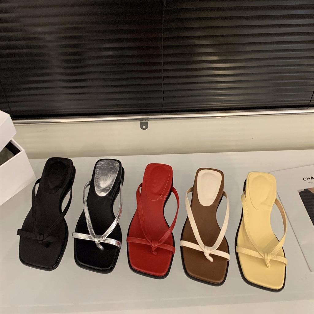 Wedge heel silver French small cool slippers women's shoes wear 2025 new summer red with skirt beach sandals