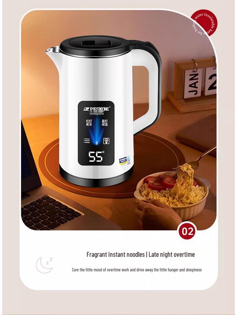 Hervidor Eléctrico Grande de 3L: Aislamiento automático, Ideal para residencias de estudiantes, Duradero para uso doméstico.