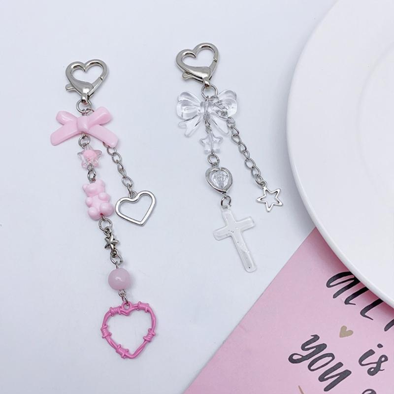Butterfly Beaded Phone Lanyard Bowknot Pendant Wrist Strap Detachable Phone Chains Keyring Portable Accessory for Women