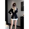 High-End Color-Block Slimming Waist-Cinching Long-Sleeve Dress for Women - Elegant Autumn/Winter Style