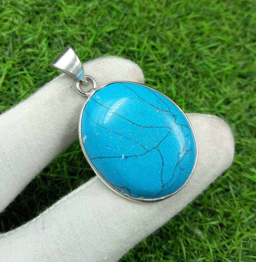 Turquoise Gemstone 925 Sterling Silver Plated Bezel Pendant DEP-564