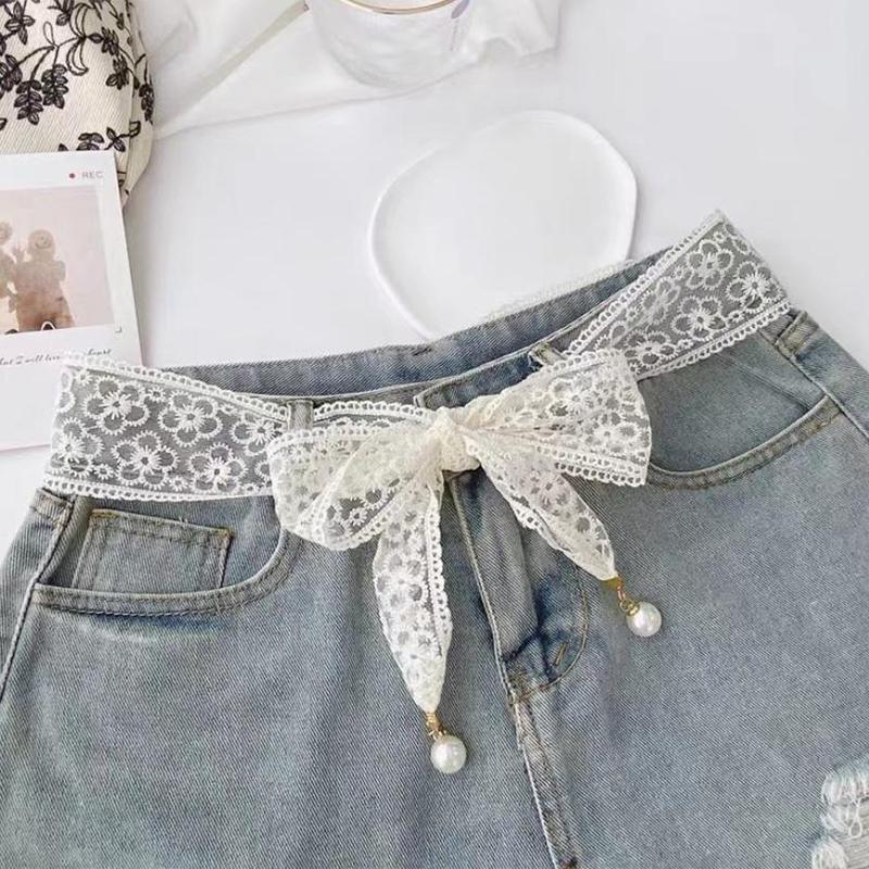 Sweet Decorative Lace Waist Belts Pearl Pendant Clothing Accessories Chain Belt Elegant Dress Waist Chain For Women