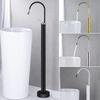 Tuqiu Black Bathroom basin Faucet Brass Floor Standing Bathtub Faucet Sink Mixer Tap super long water drop design gold sink tap