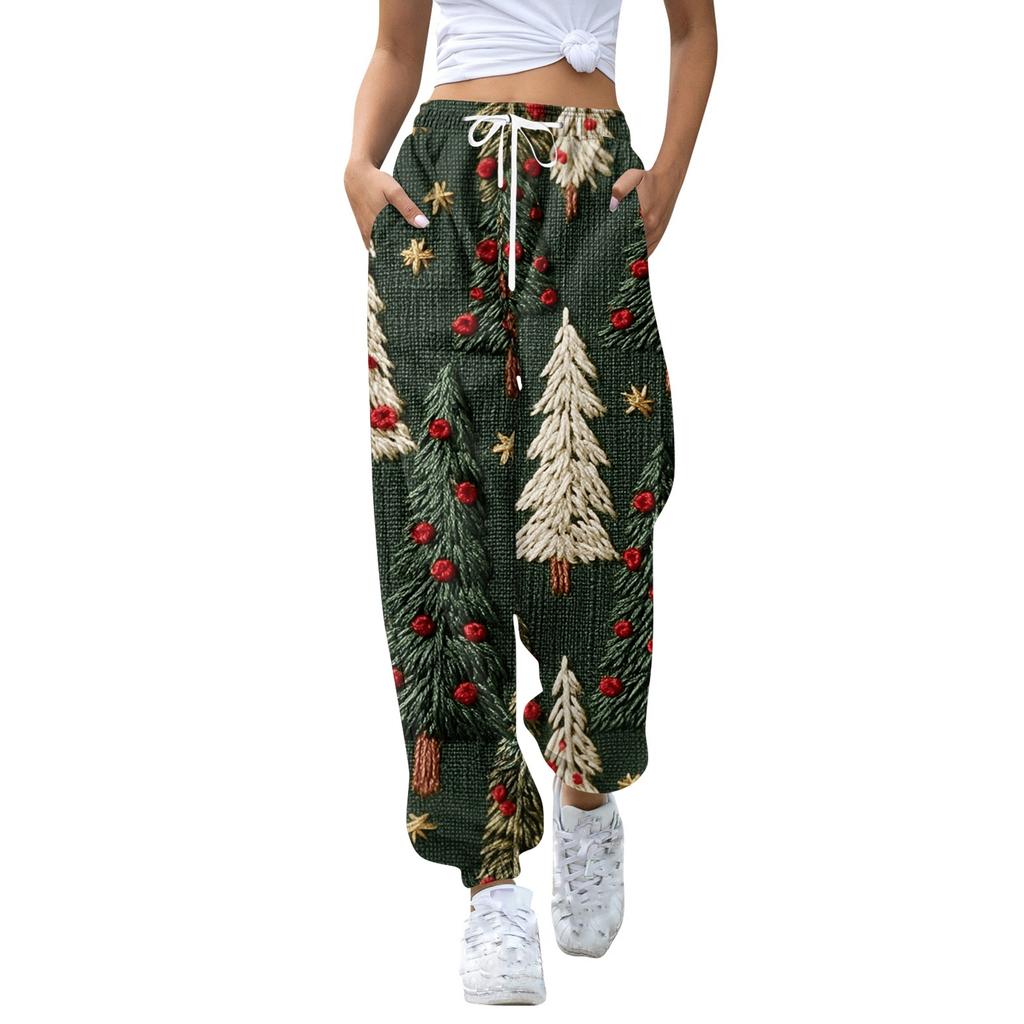Women's Christmas Printed Casual Sweatpants Joggers with Elastic Waist and Cuffed