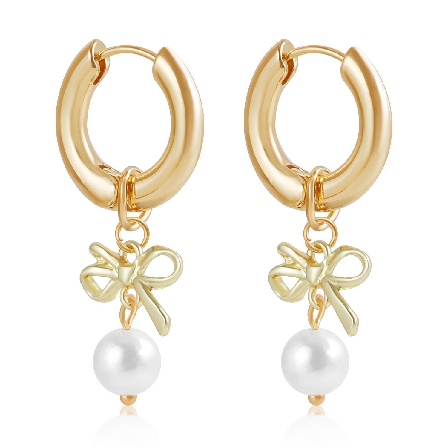 

European and American jewelry bow pearl symmetrical earrings earrings fashion ins style retro design earrings women золотой