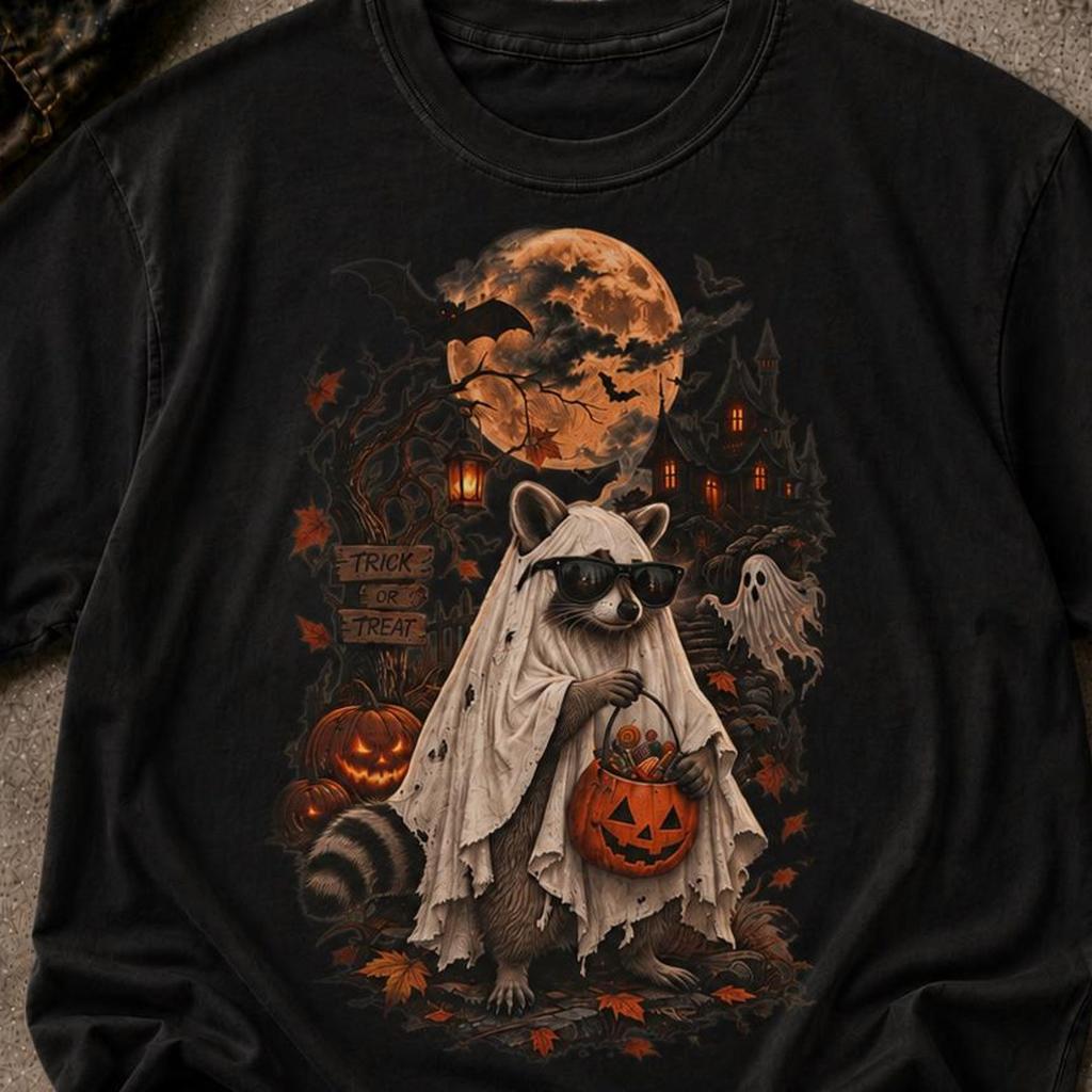 Ghost Raccoon Halloween Shirt , Funny Raccoon Pumpkin Costume Top , Cute Trick Or Treat , Spooky Season Gift, Vintage Halloween Graphic Tee