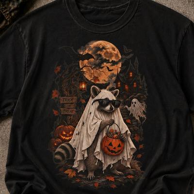 Ghost Raccoon Halloween Shirt , Funny Raccoon Pumpkin Costume Top , Cute Trick Or Treat , Spooky Season Gift, Vintage Halloween Graphic Tee