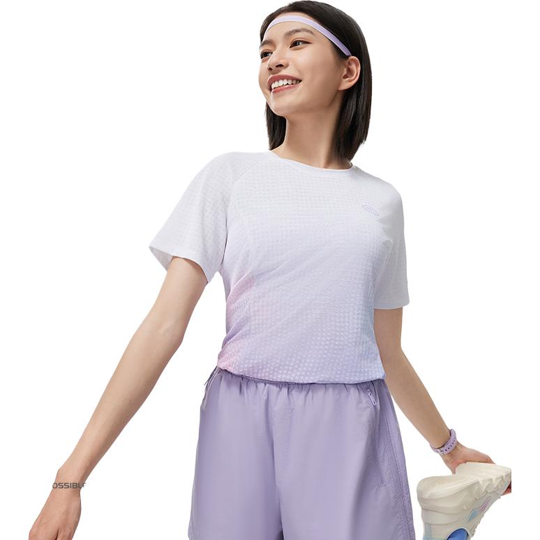 Serie Corsa Li Ning T-shirt a Manica Corta Raglan Monocolore Asciugatura Rapida Traspirante Top Donna Standard-Bianco Rosa-Viola ATSU186-5