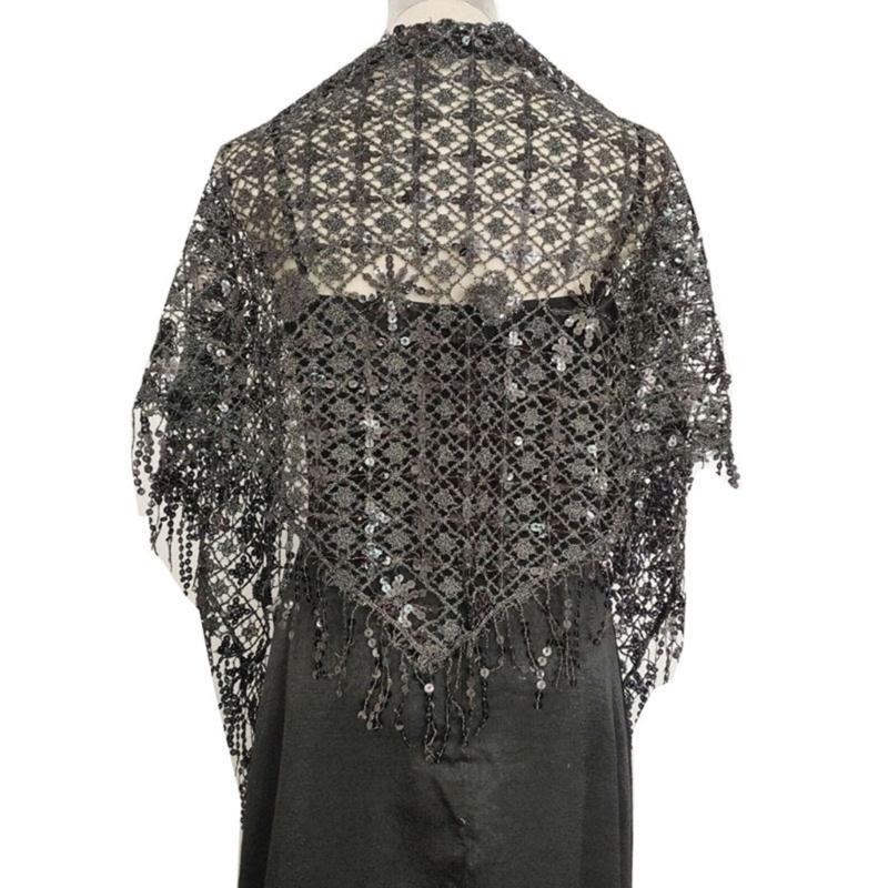 

Sparkling Triangle Scarf Embroidered Lace Wrap For Brides Bridesmaids Evening Event Celebrations чорний