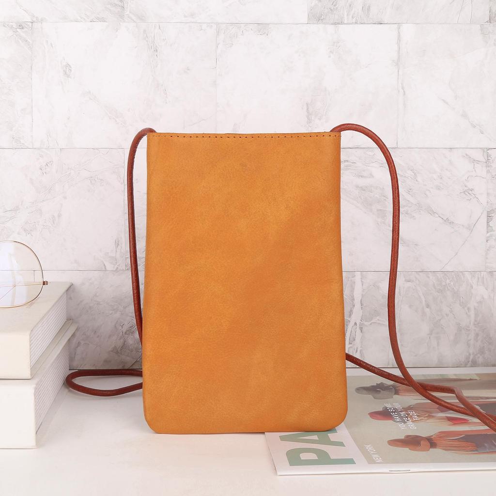 Dámska mini crossbody taška na mobil z pravej kože - Jednoduchá, jednofarebná, všestranná kabelka na rameno do ruky pre vonkajšiu módu
