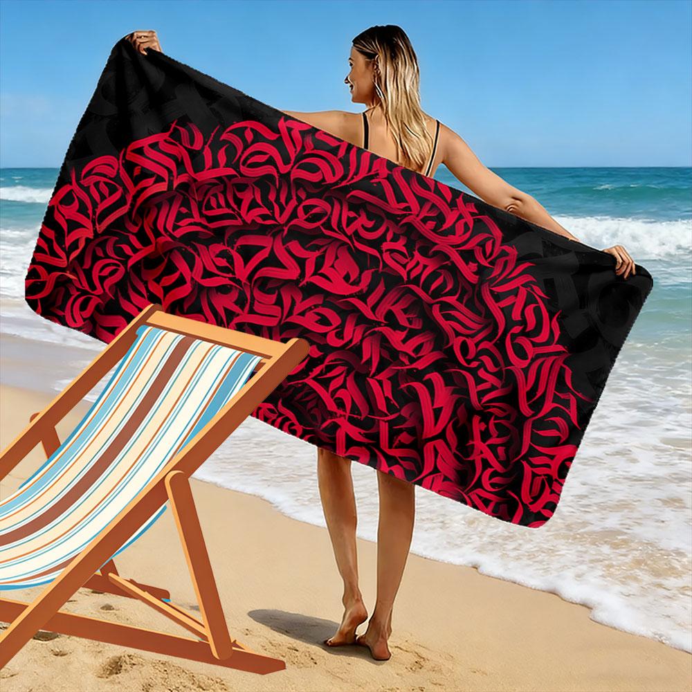 Abstract Red and Black Pattern Beach Towel Quick-drying for Travel Outdoor Sports Jogging Beach and Swimming