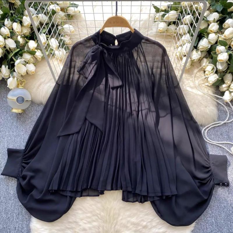 2025 Long-sleeved Top Design with Ribbons Advanced Autumn Temperament New Loose Shirt