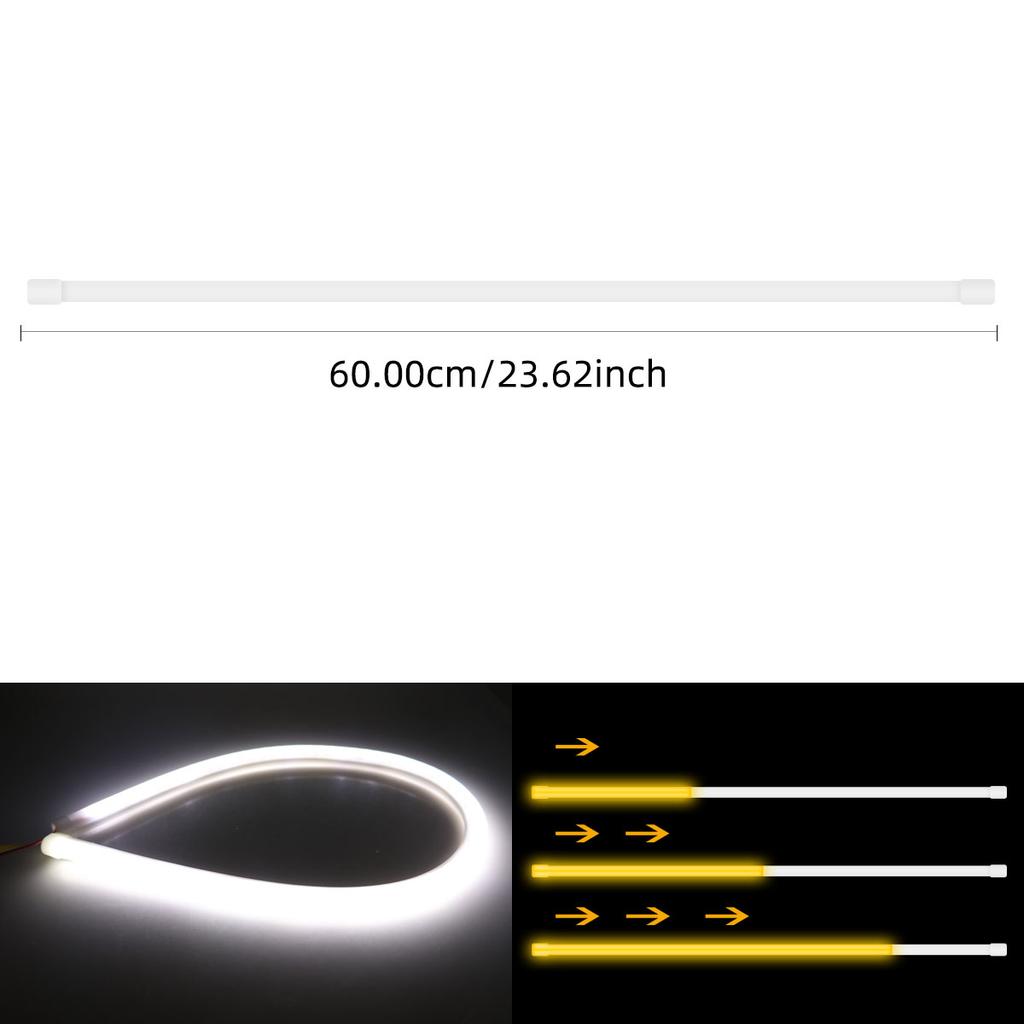 2PCS DRL Flexible Flowing LED strip 30CM 45CM 60CM White Turn Yellow Turn Signal Angel Eyes Daytime Running Lights