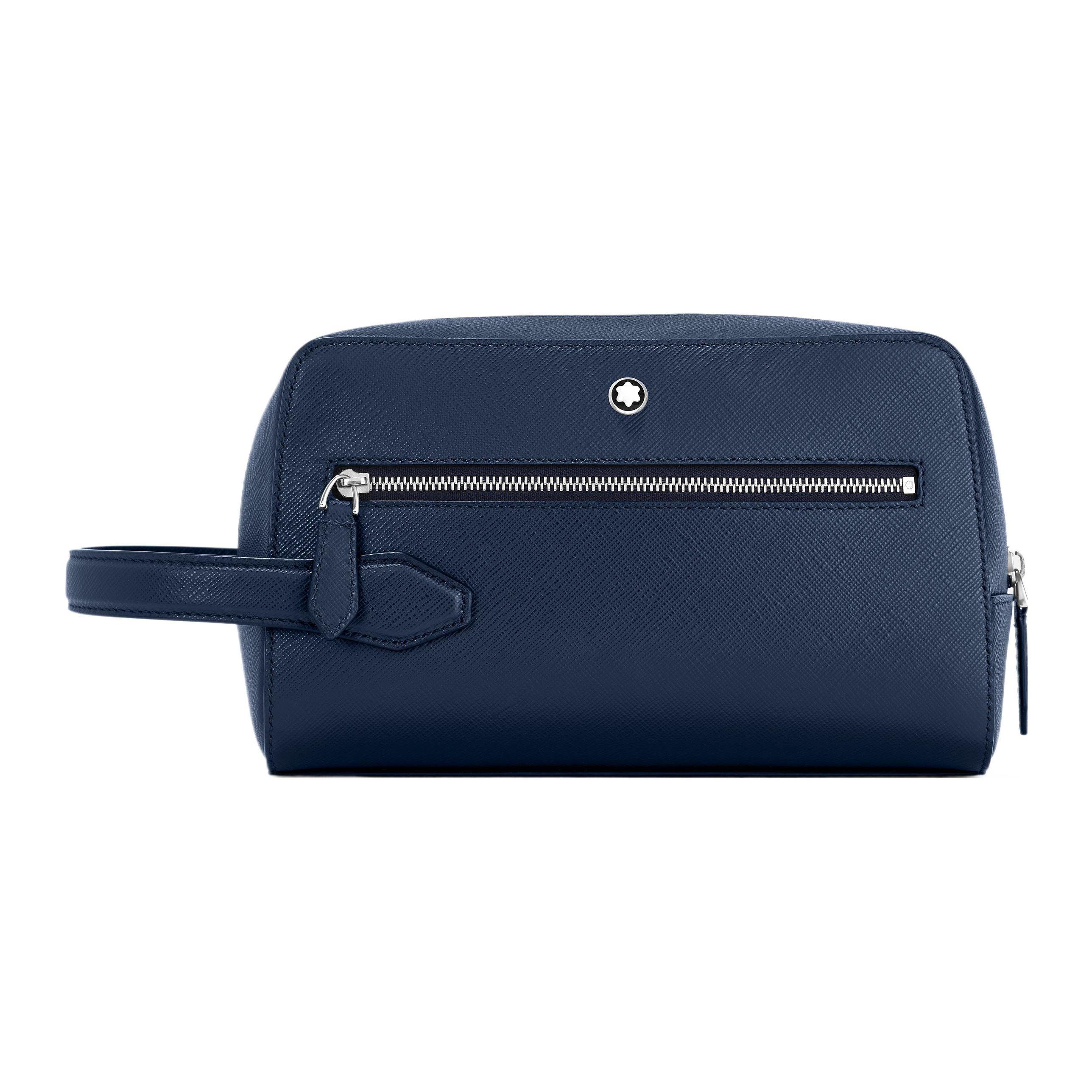 Montblanc Artisan Series Hexagonal White Star Logo Zipper Closure Cross Pattern Print Grain Leather Toiletry Bag Unisex toiletry bag Ink-Blue MB131720 Basic Set (Bag+Dust Bag)