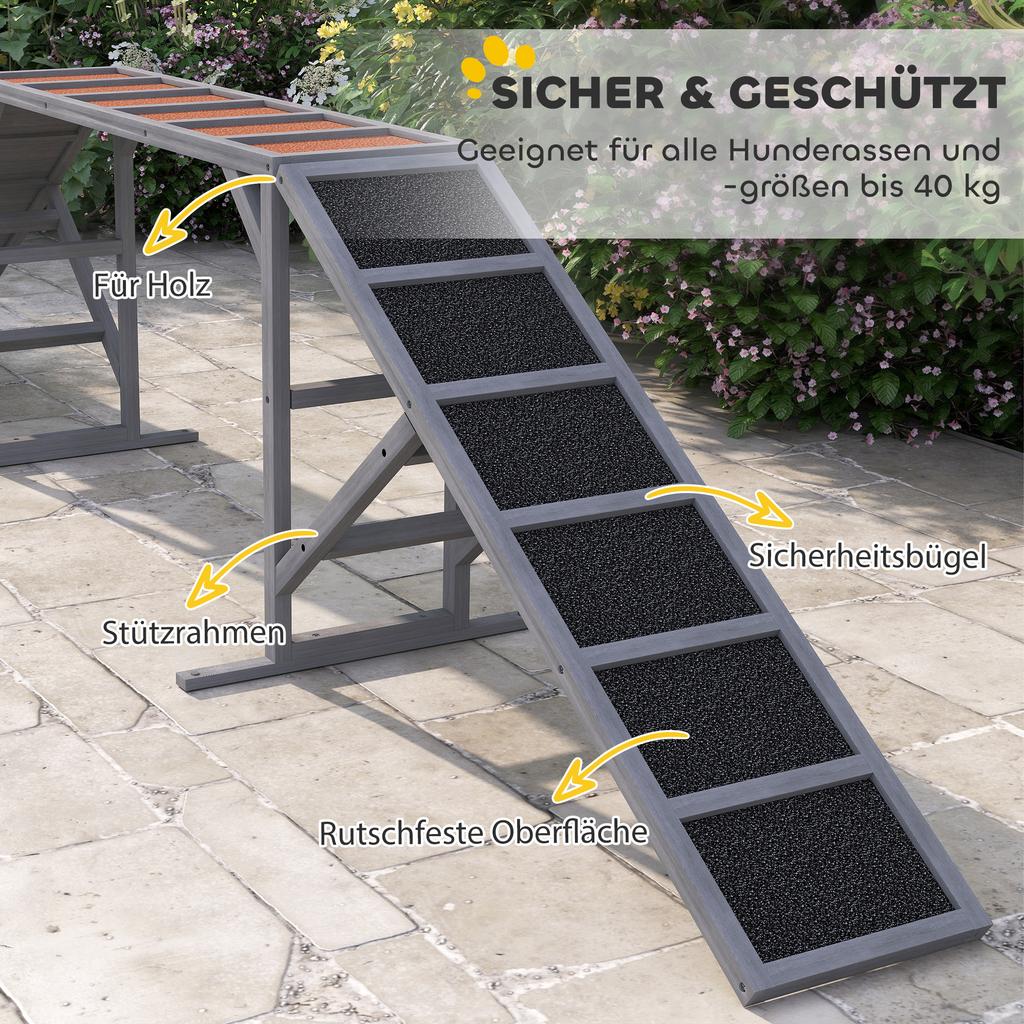 Dog Agility Ramp with Safety Bar Non-Slip Surface Weatherproof Agility Equipment Up To 40 Kg 335x55x60 Cm Grey