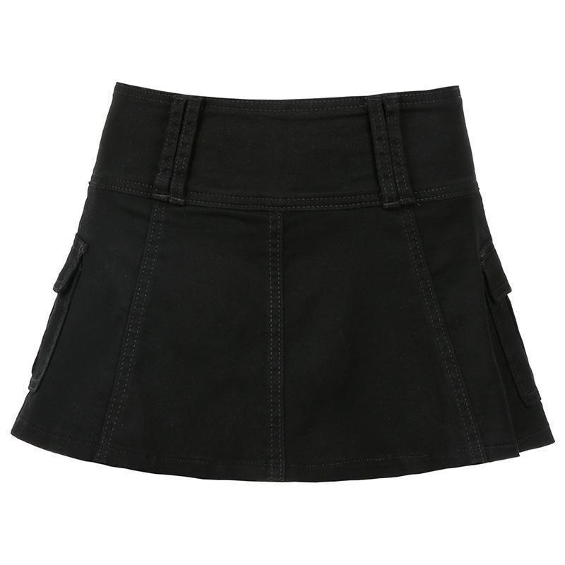 Y2k Gothic Grunge Casual Denim Skirt Women High Wiast Pleated Vintage Mini Skirt Female Patchwork Retro Sweet Jean Skirts 2024 New
