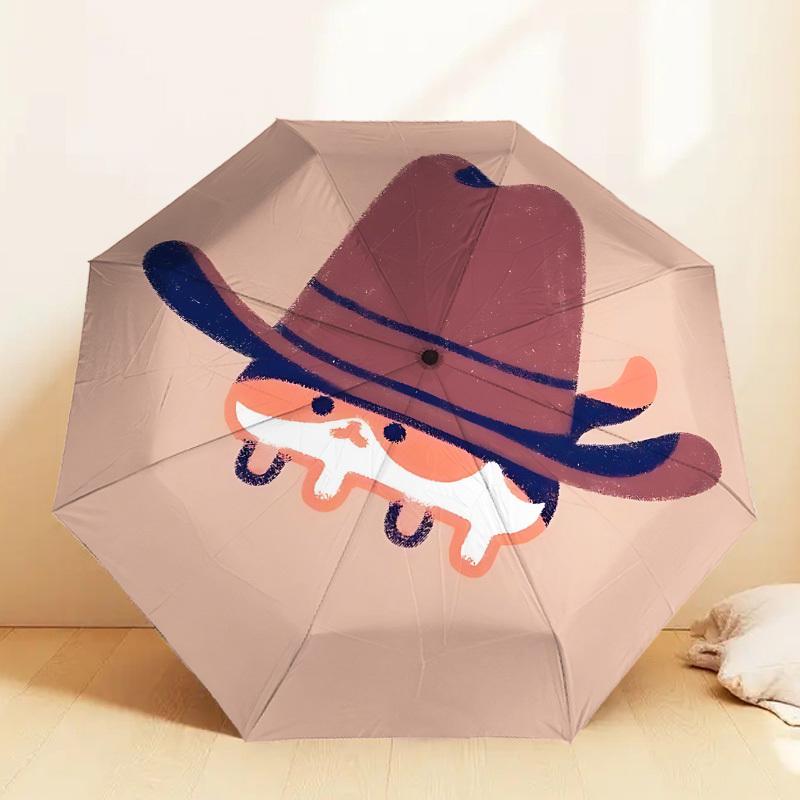 Western Cowboy Hat & Mustache Print Umbrella: Automatic Opening/Closing, Outdoor Protection, Travel Accessory, Lightweight & Durable 149